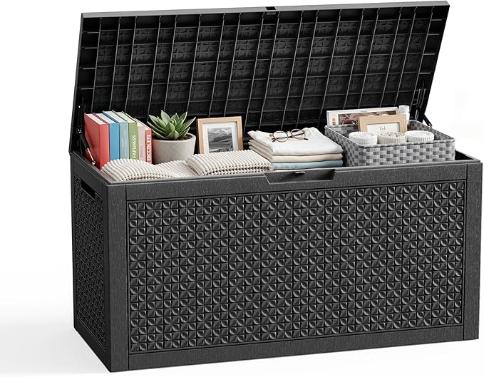 110 Gallon Resin Deck Box, Lockable Patio Outdoor Storage Box by OutdoorLivingPerfected