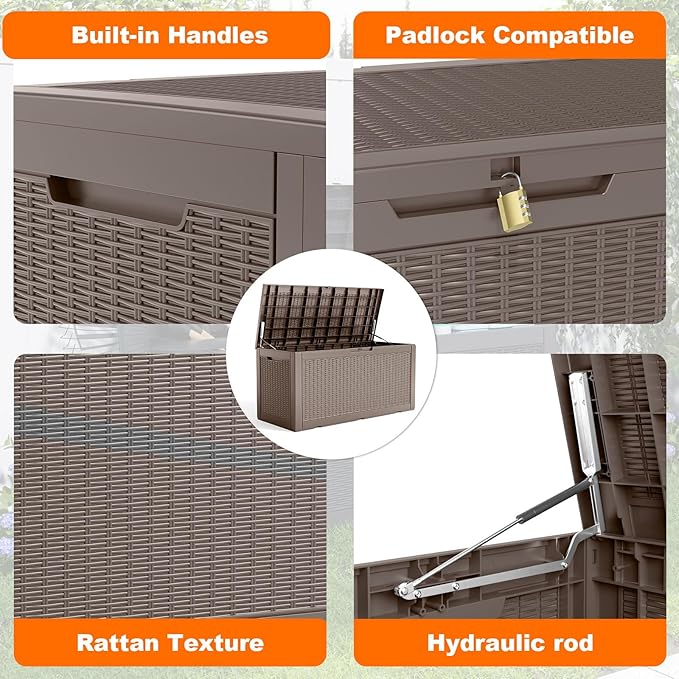 120 Gallon Resin Deck Box, Lockable Patio Outdoor Storage Box - Image 3