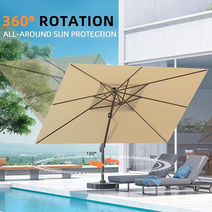 10' X 13' Outdoor Patio Umbrella Large Rectangle Cantilever Umbrella Heavy Duty - Image 5