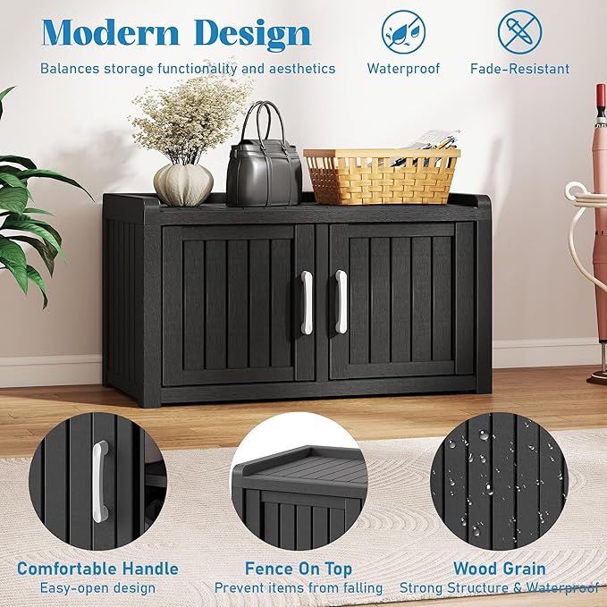 2-Tier Storage Bench, Waterproof UV-Resistant Outdoor Shoe Storage Cabinet - Image 4