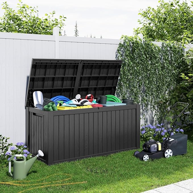 180 Gallon Resin Deck Box, Lockable Patio Outdoor Storage Box - Image 4