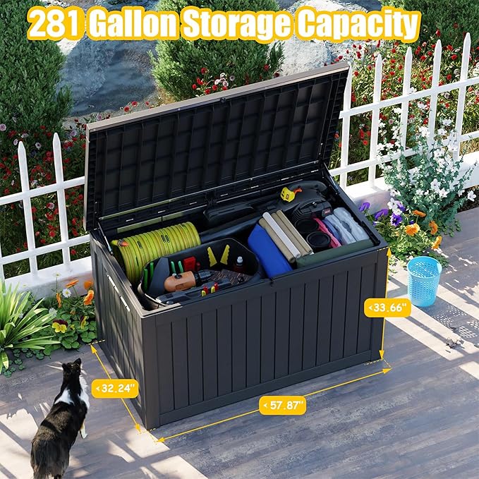 281 Gallon Outdoor Storage Box Waterproof, Large Resin Patio Deck Boxes - Image 2