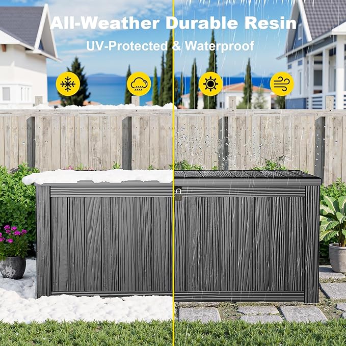 150 Gallon Outdoor Storage Box, Weather Resistant & Waterproof Resin Deck Box - Image 7