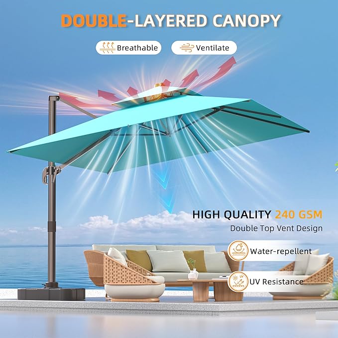 10' X 13' Outdoor Patio Umbrella Large Rectangle Cantilever Umbrella Heavy Duty - Image 3