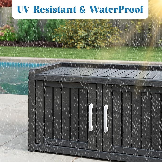 2-Tier Storage Bench, Waterproof UV-Resistant Outdoor Shoe Storage Cabinet - Image 5