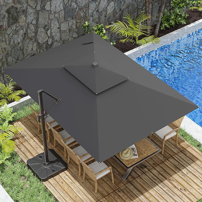 10x13FT Cantilever Outdoor Patio Umbrellas, Double Top Large Rectangle Umbrella by ZLACUIU