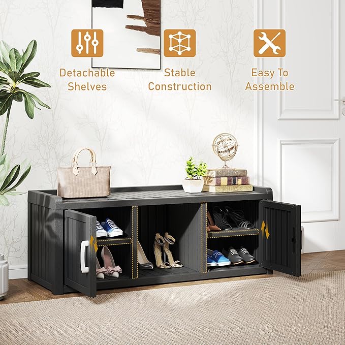 2-Tier Storage Bench, Waterproof UV-Resistant Outdoor Shoe Storage Cabinet - Image 5