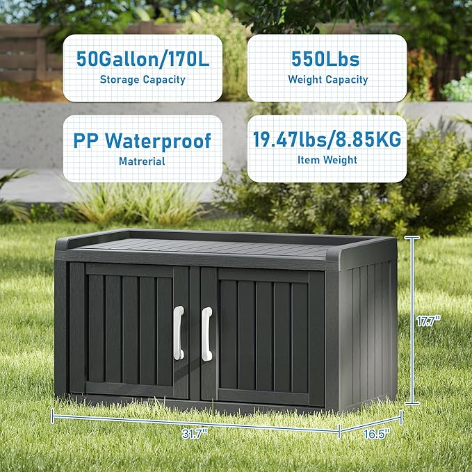 2-Tier Storage Bench, Waterproof UV-Resistant Outdoor Shoe Storage Cabinet - Image 3