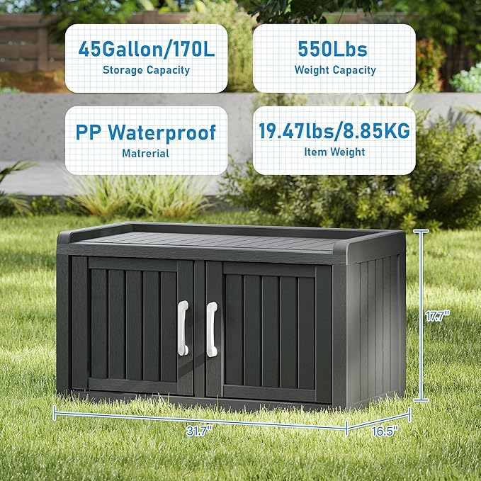 2-Tier Storage Bench, Waterproof UV-Resistant Outdoor Shoe Storage Cabinet - Image 3