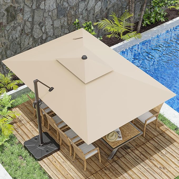 10x13FT Cantilever Outdoor Patio Umbrellas, Double Top Large Rectangle Umbrella by ZLACUIU