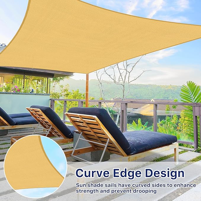 12'x16' Sun Shade Sail, UV Protection Outdoor Shade, Curved Tear Resistant - Image 5