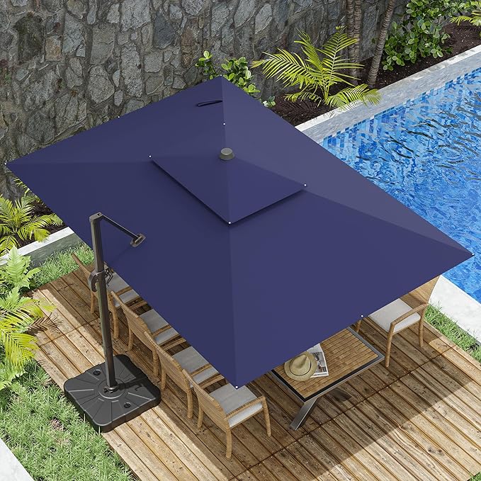 10x13FT Cantilever Outdoor Patio Umbrellas, Double Top Large Rectangle Umbrella by ZLACUIU