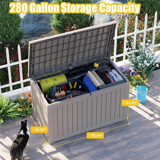 280 Gallon Outdoor Deck Box, Lockable Waterproof Outdoor Storage Boxes - Image 2