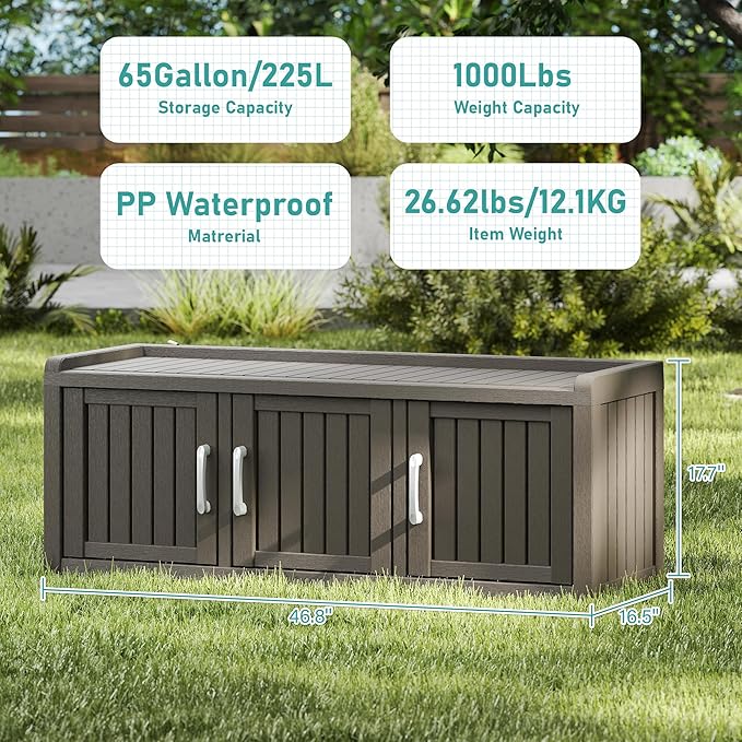 2-Tier Storage Bench, Waterproof UV-Resistant Outdoor Shoe Storage Cabinet - Image 3