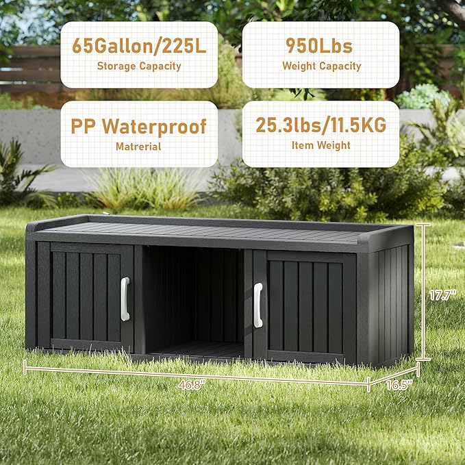 2-Tier Storage Bench, Waterproof UV-Resistant Outdoor Shoe Storage Cabinet - Image 3