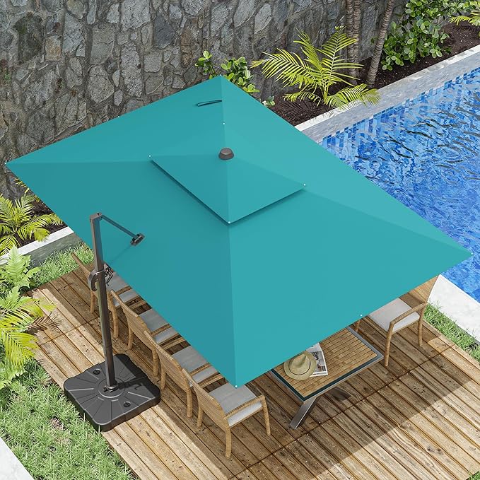 10x13FT Cantilever Outdoor Patio Umbrellas, Double Top Large Rectangle Umbrella by ZLACUIU