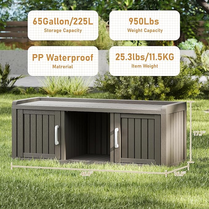 2-Tier Storage Bench, Waterproof UV-Resistant Outdoor Shoe Storage Cabinet - Image 3